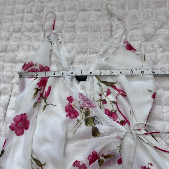 Zara Small White Pink Floral Mini Wrap Satin Slip Dress - Picture 5 of 8